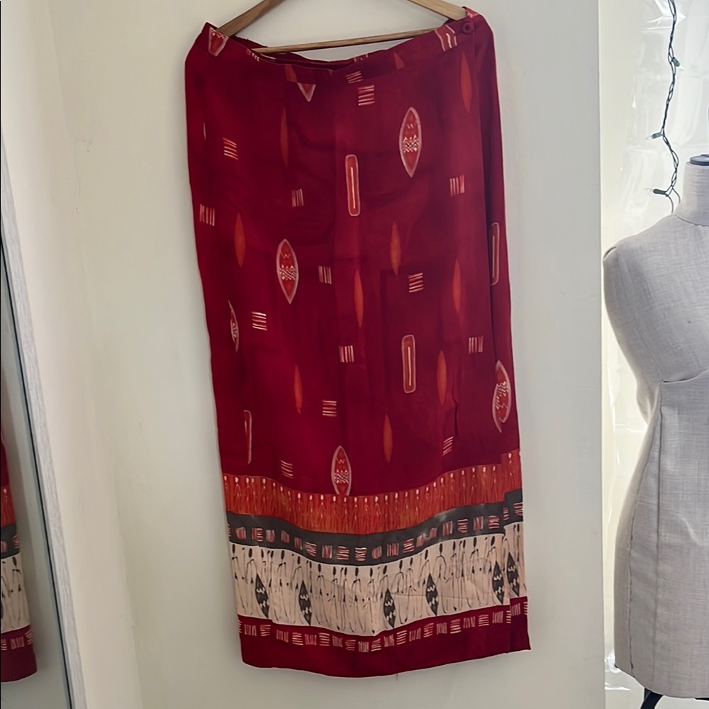 Elegant Red Patterned Wrap Skirt
